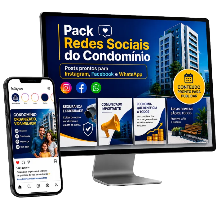 Mockup real do bônus 6: Pack Redes Sociais do Condomínio