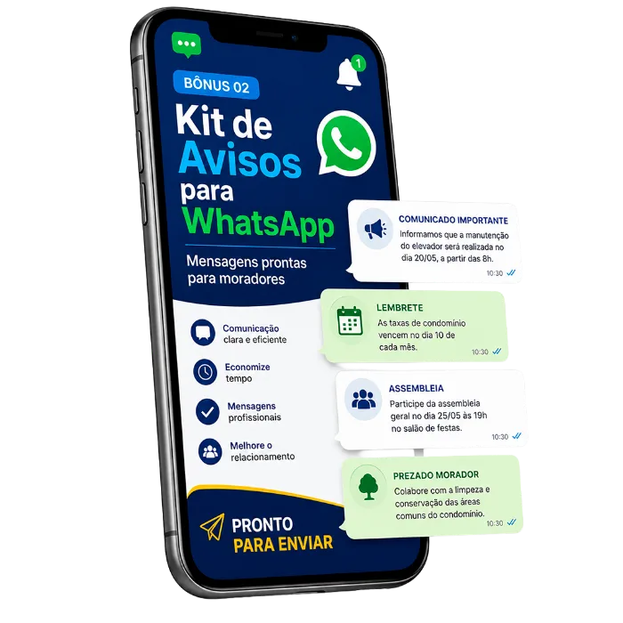 Mockup real do bônus 2: Kit de Avisos para WhatsApp