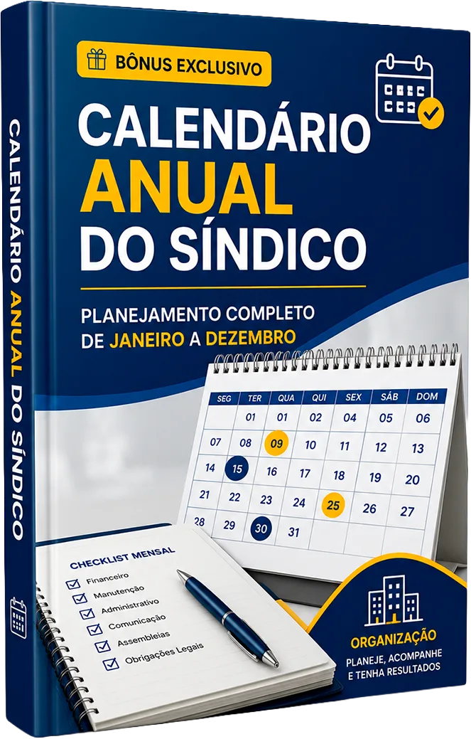 Mockup real do bônus 1: Calendário Anual do Síndico