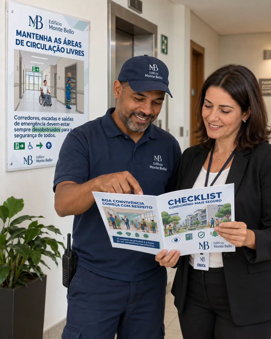 Equipe condominial utilizando o checklist do Kit Facilita Condomínio